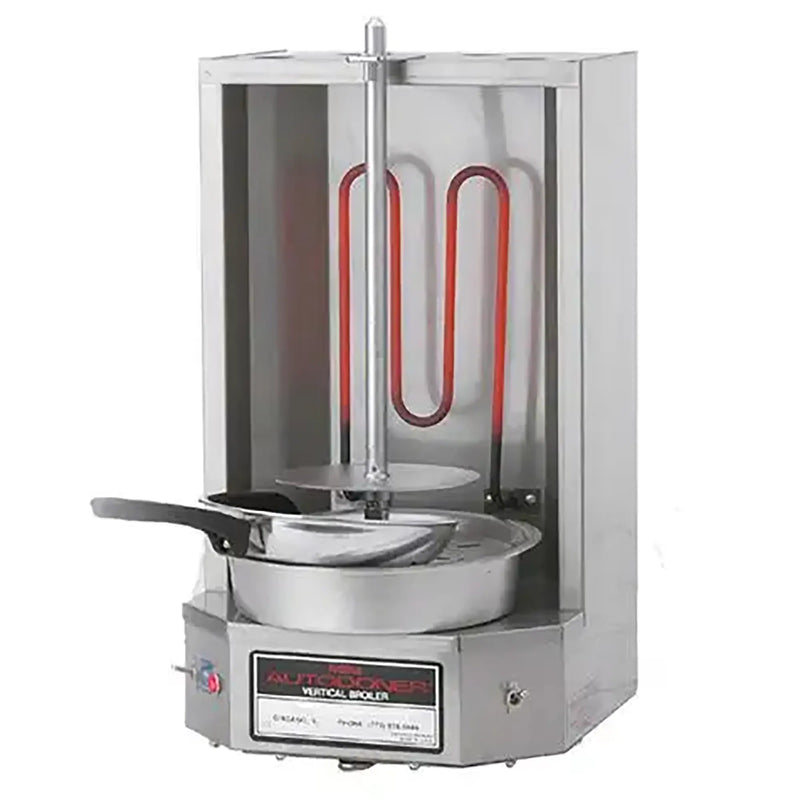Autodoner 3PEM 120V mini electric shawarma broiler in stainless steel with heating element and spit, front view