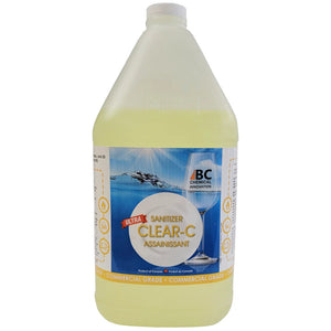 BC Chemical BCS Clear-C concentrated sanitizer, yellow liquid in a plastic jug with Clear-C front label
