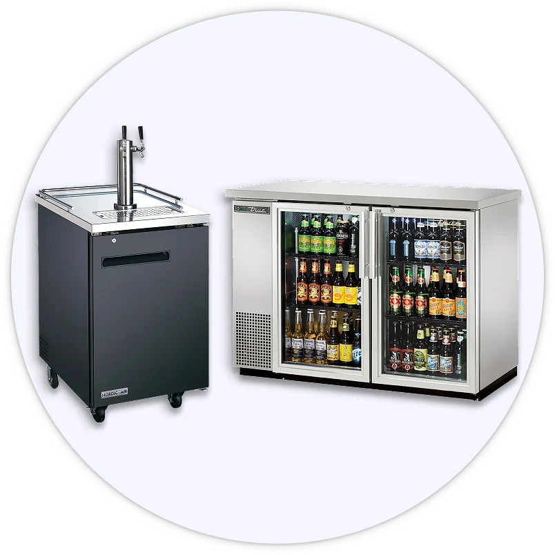 Back bar coolers, beer dispensing coolers, horizontal bottle coolers, and glass chillers.