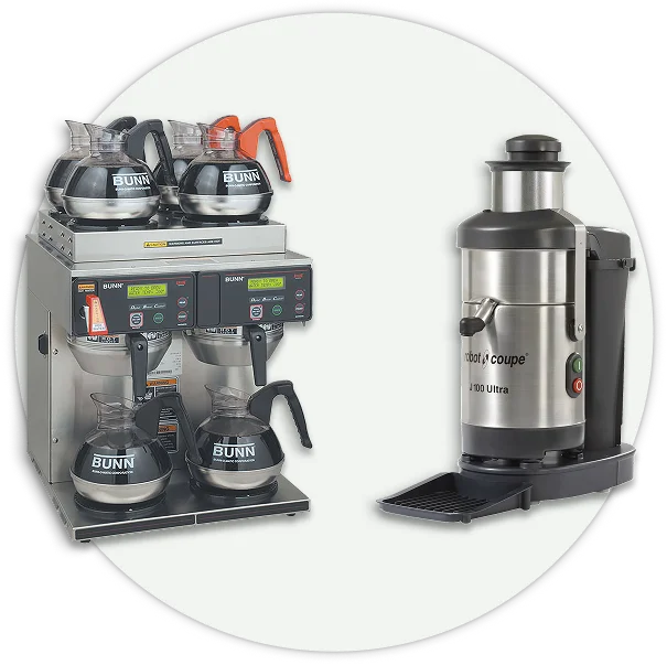 Commercial beverage preparation equipment featuring coffee brewers, blenders, juicers, and espresso machines.