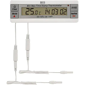 Bios 120SC advanced vaccine refrigerator thermometer with min-max display, date and time and two sensor probe cables