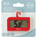 Bios DT133 red digital refrigerator and freezer thermometer with LCD display, shown in its light blue retail package