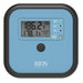 Bios DT137 commercial dishwasher thermometer, blue square unit with black bumper and dual digital LCD display, front
