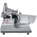 Bizerba GSP HDI-90 automatic illuminated aluminum meat slicer, side view of the 13-inch blade and carriage