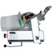 Bizerba GSP HDI-90 automatic illuminated aluminum meat slicer, front view showing the control panel and carriage