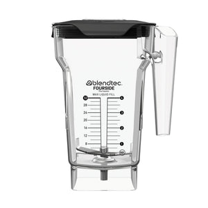 Blendtec 40-609-61 FourSide 32 oz blending jar in clear plastic with black lid, handle, and measurement markings