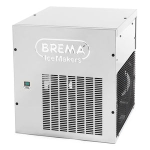 Brema TM140A-HC modular pebble ice machine head in stainless steel with embossed Brema logo, angled front view