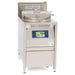 Broaster 2400 series gas pressure fryer in stainless steel with 63 lb capacity and control panel, angled front view