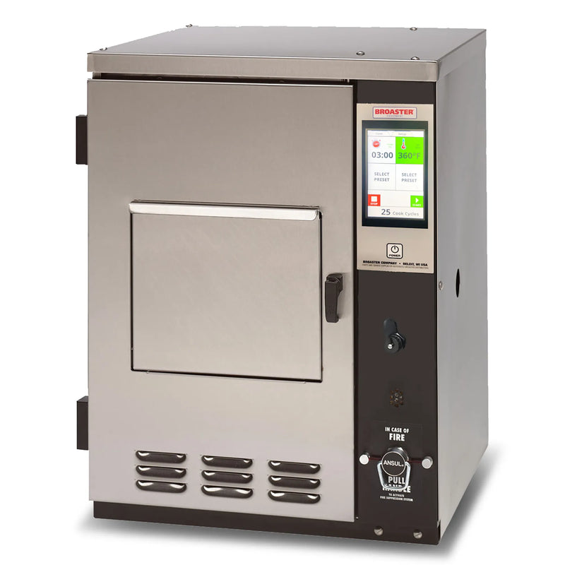 Broaster VF-2 automatic ventless countertop fryer in stainless steel and black with touchscreen controls, angled view