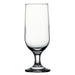 Browne CAPRI 12 oz clear footed beer glass with tall tapered bowl and short stem, sold in a pack of 12