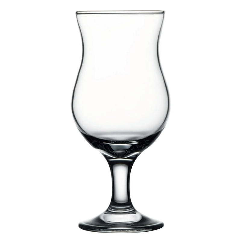 Browne CAPRI Poco 13.25 oz clear glass hurricane glass with curved tulip bowl and short stem, pack of 12