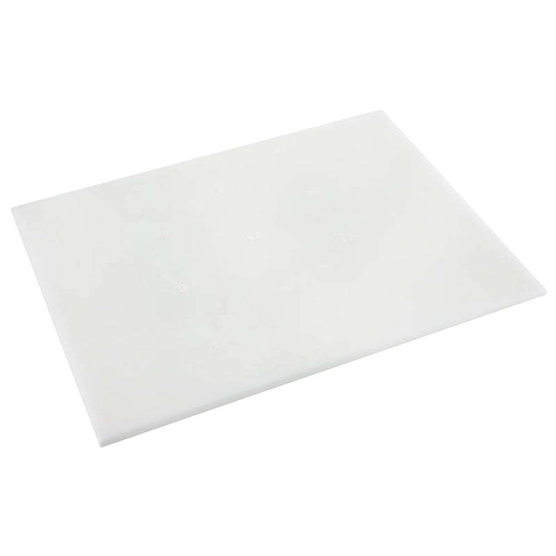 Browne colour-coded cutting board in white polyethylene, rectangular board shown from an angled top view