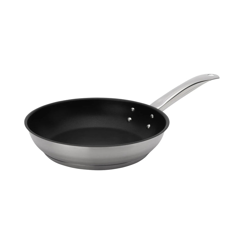 Browne ELEMENTS stainless steel non-stick Excalibur fry pan with black interior, second size option