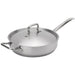 Browne ELEMENTS stainless steel saute pan with cover and helper handle, larger size option, angled view