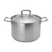 Browne ELEMENTS stainless steel stock pot with cover, medium size option with riveted loop handles