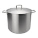 Browne ELEMENTS stainless steel stock pot with cover, large wide size option with brushed finish