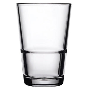Browne GRAND-STACK 6.25 oz clear glass stackable juice glass with straight sides and stacking ridge, pack of 12