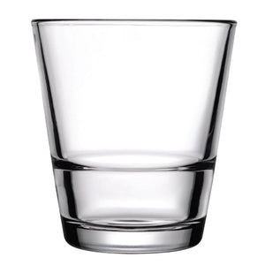 Browne GRAND-STACK 10.5 oz clear glass stackable rocks glass with tapered sides and stacking ridge, pack of 12