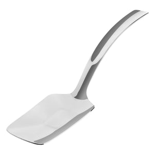 Browne HORIZON stainless steel serving spoon option with flat solid spatula-style head and curved handle