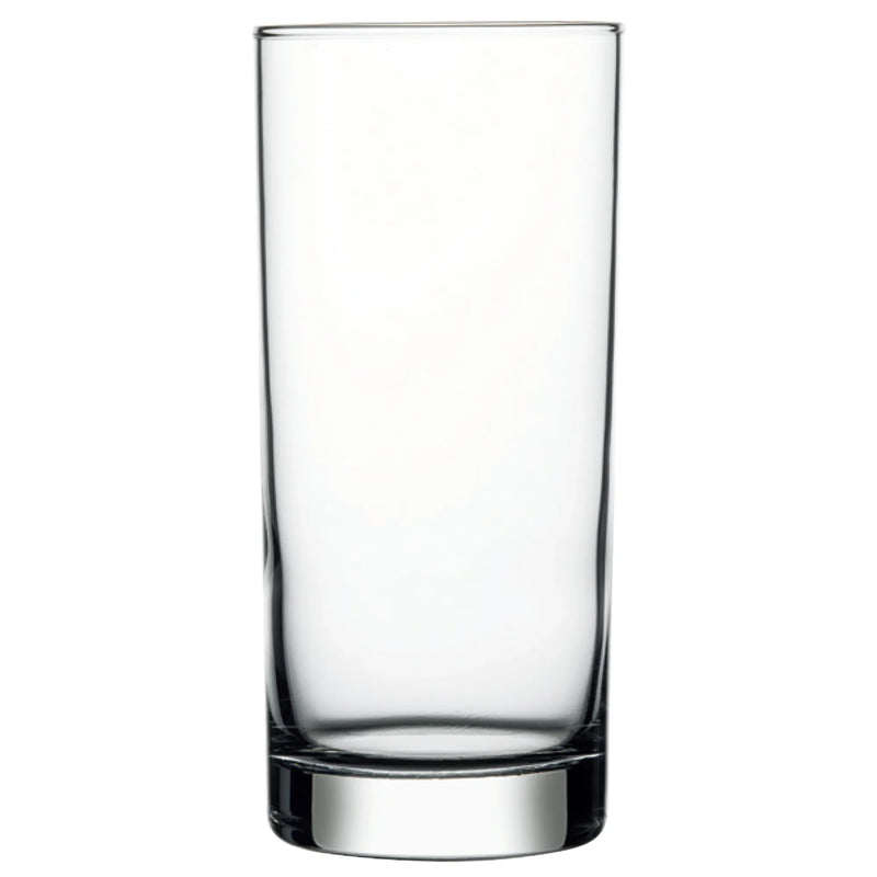 Browne ISTANBUL 16.25 oz clear glass cooler glass with tall straight sides and thick base, sold in a pack of 12
