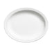 Browne PALM white porcelain oval plate with narrow rim, sold in a pack of 12, shown from an angled top view