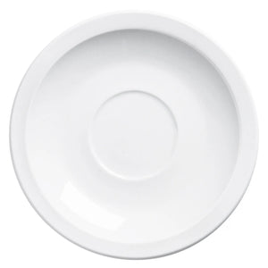 Browne PALM white porcelain saucer with recessed cup well, sold in a pack of 12, top view, first size