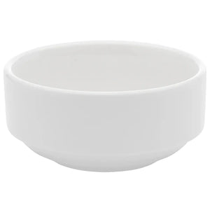 Browne PALM white porcelain stacking bowl, pack of 12, wide straight-sided bowl with rolled rim, side view
