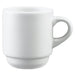 Browne PALM white porcelain stackable cup with stacking foot and C-shaped handle, tall mug size option