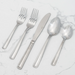 Browne ROYAL stainless steel flatware set of 12, five-piece place setting with grooved handles on white marble