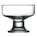 Browne 9 oz clear glass sundae dish with wide rounded bowl and short heavy pedestal foot, sold in a pack of 12