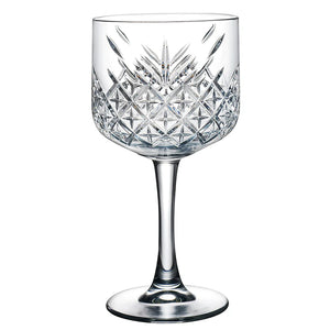 Browne TIMELESS 19 oz clear glass gin and tonic balloon glass with vintage cut-glass pattern, empty, pack of 12