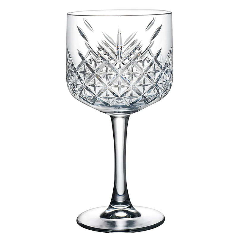 Browne TIMELESS 19 oz clear glass gin and tonic balloon glass with vintage cut-glass pattern, empty, pack of 12