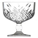 Browne TIMELESS 9.25 oz clear glass footed ice cream cup with vintage cut-glass pattern, sold in a pack of 12