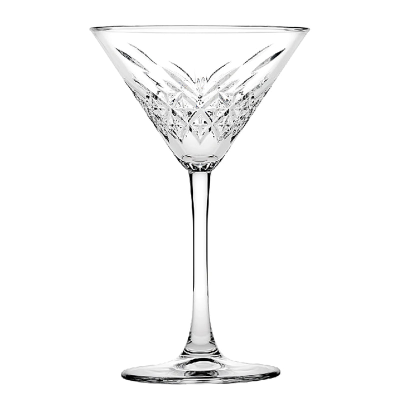 Browne TIMELESS 7.8 oz clear glass martini glass with cut-glass pattern bowl and slim stem, sold in a pack of 12