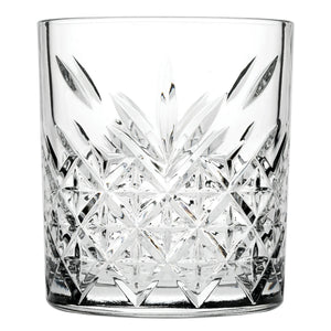 Browne TIMELESS clear glass rocks glass with vintage cut-glass pattern, sold in a pack of 12, larger size option