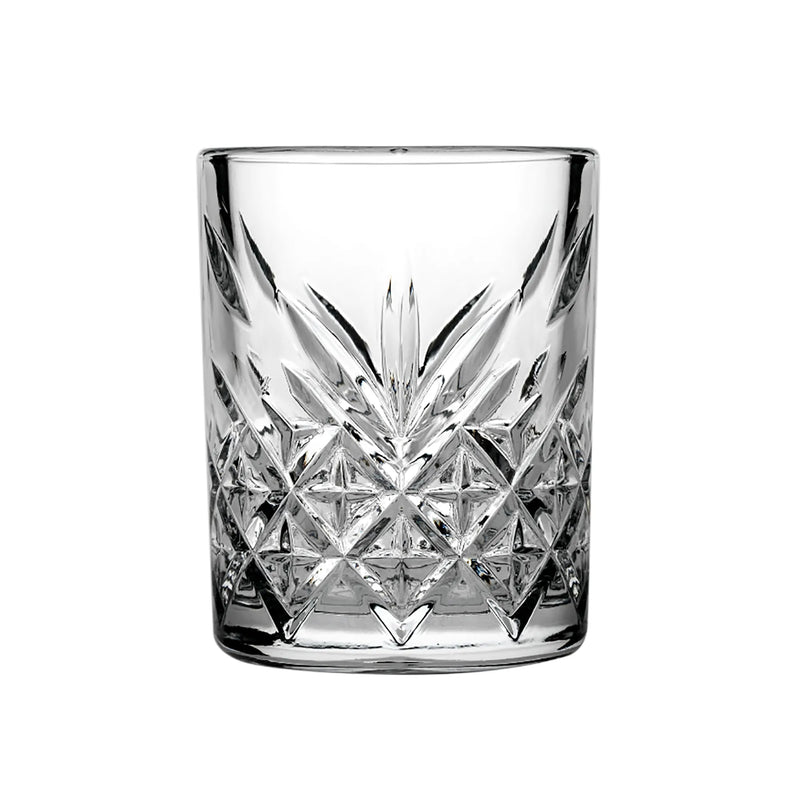 Browne TIMELESS 2 oz clear glass shot glass with vintage cut-glass diamond pattern, sold in a pack of 12