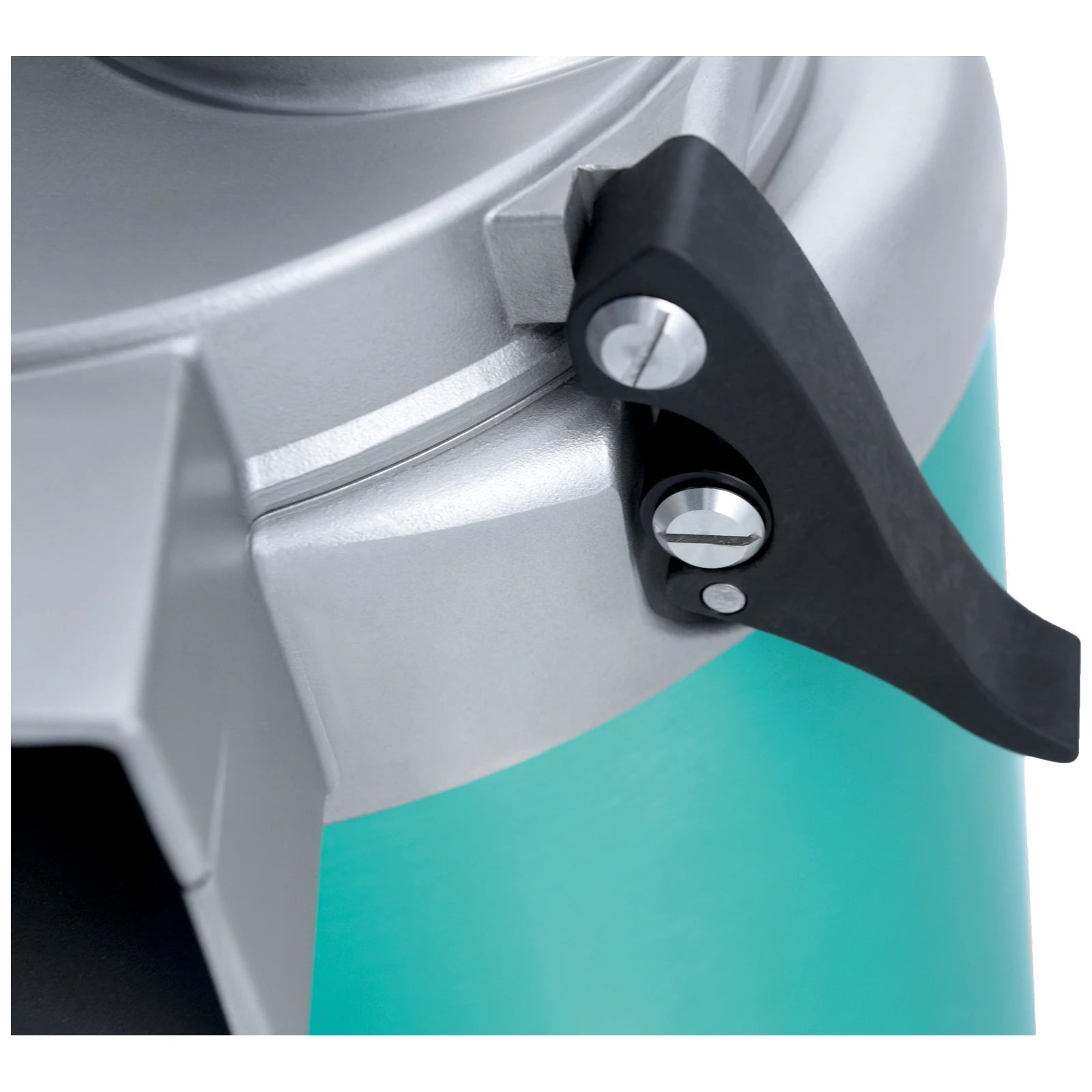 Brunner-Anliker GSM5 Star vegetable slicer close-up of the cutting head locking latch on the cast stainless steel housing