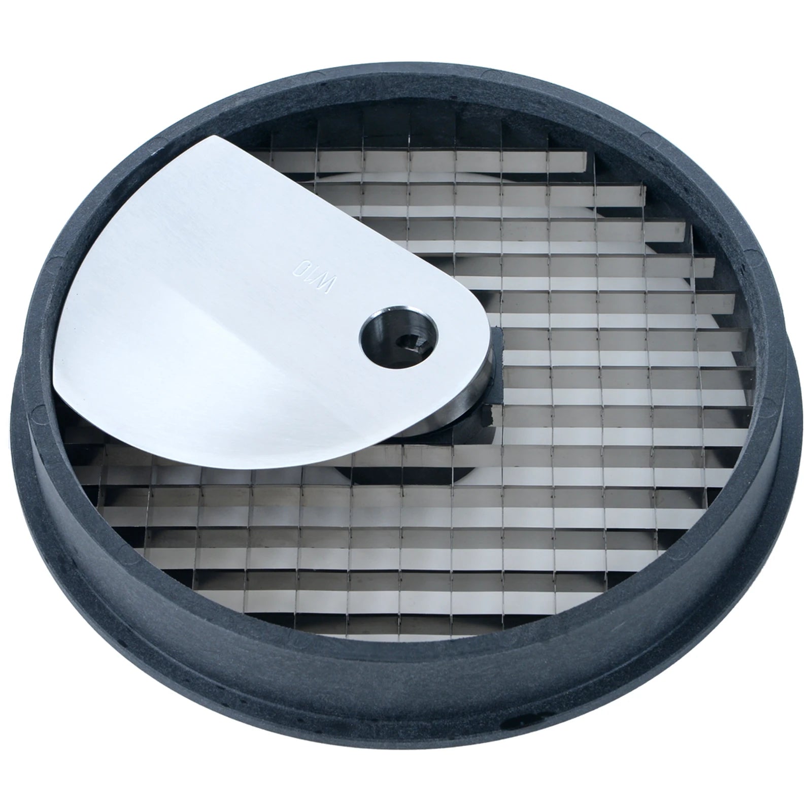 Brunner-Anliker 7 1/8" dicing disc, 10 mm W10, for the GSM5 Star & Anliker L vegetable slicer, top angled view