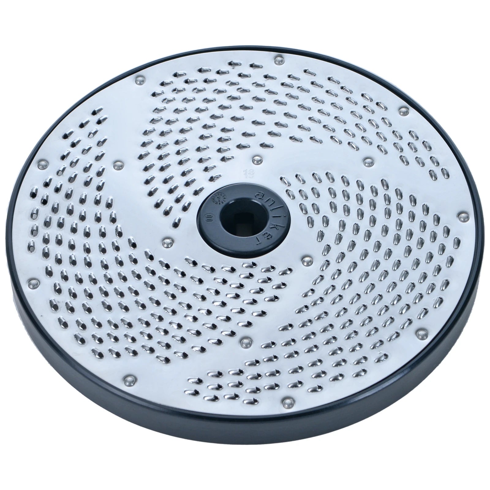 Brunner-Anliker 7 1/8" grater disc, No. 13 1.5 mm, for the GSM5 Star & Anliker L vegetable slicer, top angled view