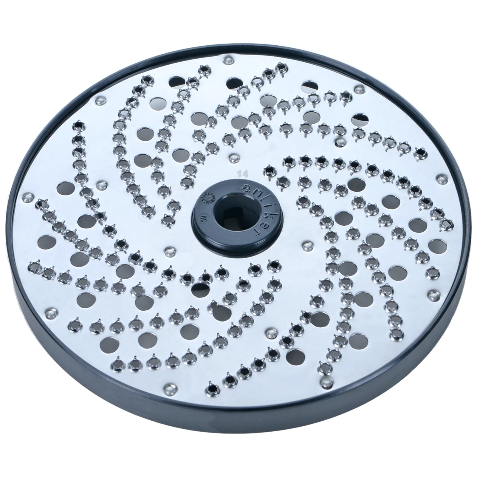 Brunner-Anliker 7 1/8" grater disc, No. 14 Parmesan Fine, for the GSM5 Star & Anliker L vegetable slicer, top angled view