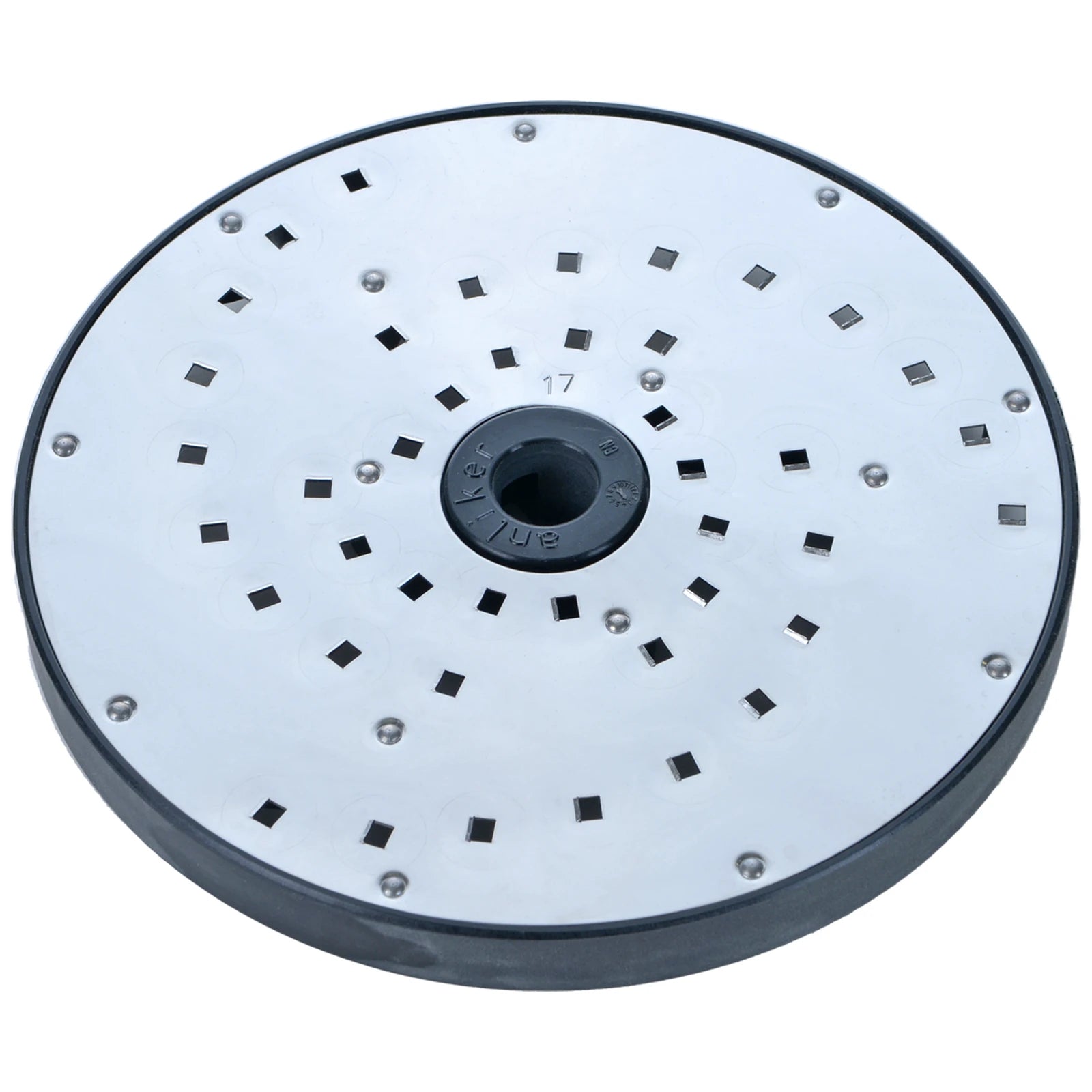 Brunner-Anliker 7 1/8" grater disc, No. 17 4 mm Curly, for the GSM5 Star & Anliker L vegetable slicer, top angled view