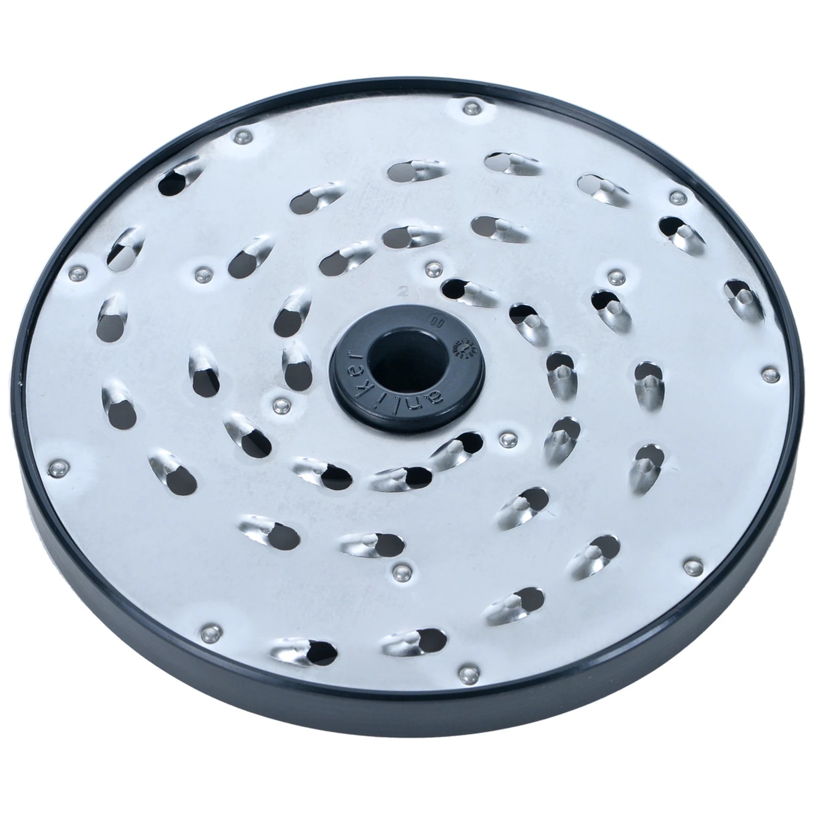 Brunner-Anliker 7 1/8" grater disc, No. 2 6 mm, for the GSM5 Star & Anliker L vegetable slicer, top angled view