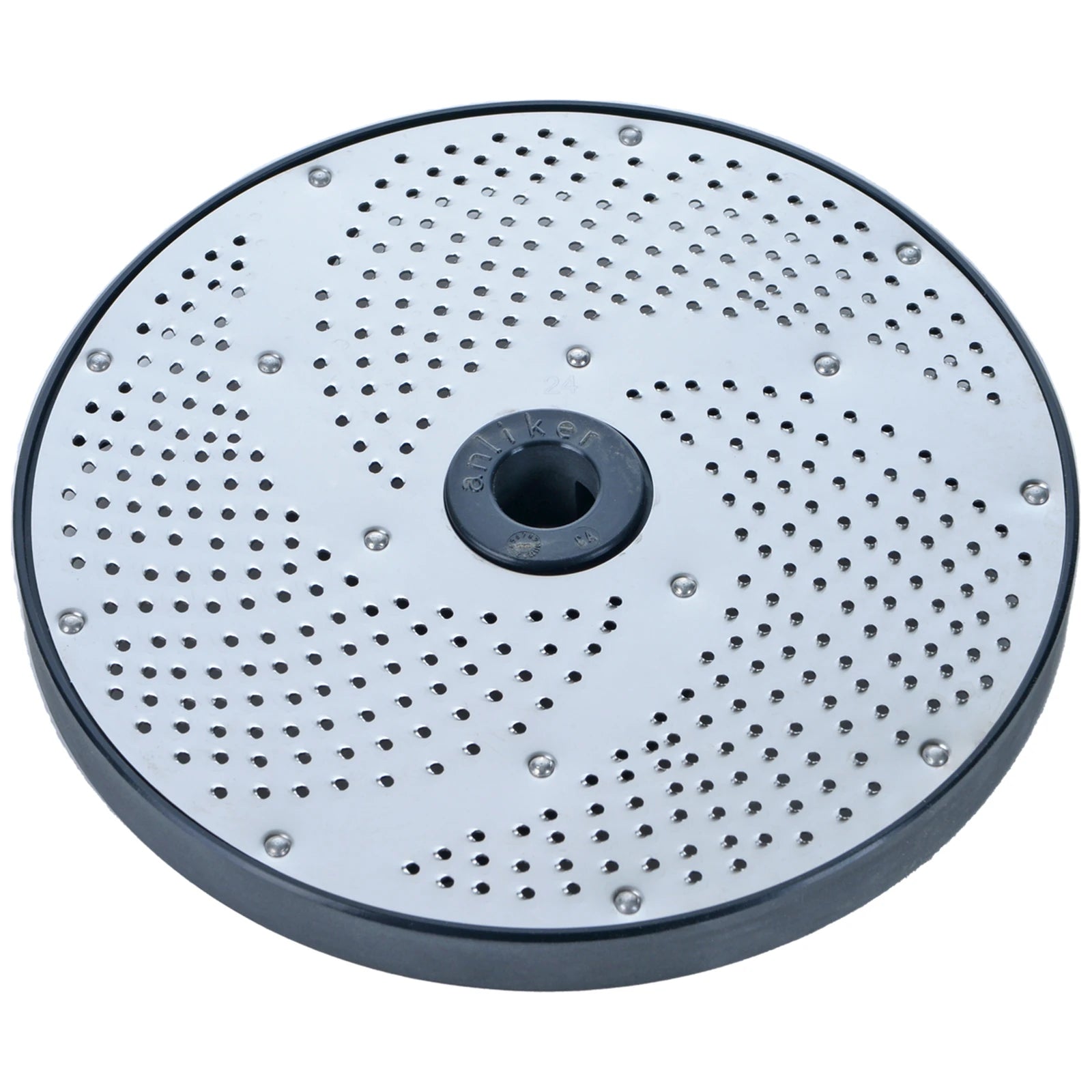 Brunner-Anliker 7 1/8" grater disc, No. 24 2 mm Nut Fine, for the GSM5 Star & Anliker L vegetable slicer, top angled view