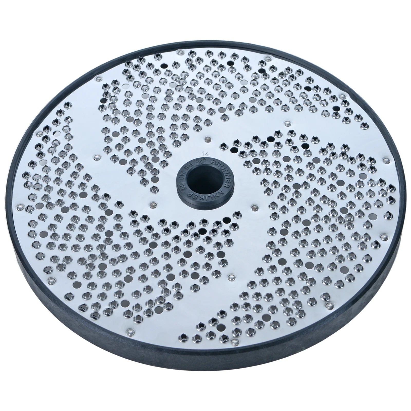 Brunner-Anliker 9 1/2" grater disc, No. 14 Parmesan Fine, for the XL-C & XL-C Star vegetable slicer, top angled view