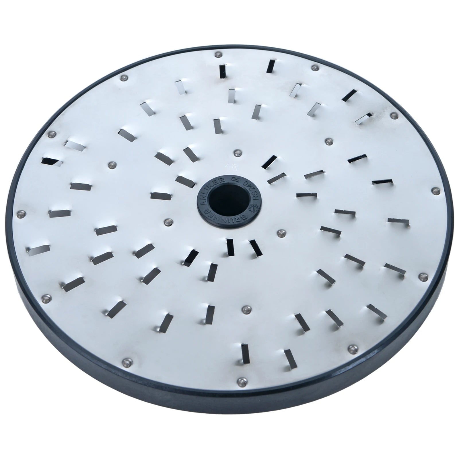 Brunner-Anliker 9 1/2" grater disc, No. 18 12 mm Fondue, for the XL-C & XL-C Star vegetable slicer, top angled view