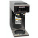 Bunn VP17-1 black pour over decanter coffee brewer with one top warmer and brew funnel, angled front view