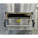 Certified used XLT 2440 conveyor pizza oven, close-up of the baking chamber opening with the access window open