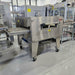 Certified used XLT 2440 natural gas compact conveyor pizza oven, stainless steel on legs with casters, angled view