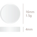 Cafetto TEVO Mini espresso machine cleaning tablet dimension drawing showing the 16mm wide, 4mm thick, 1.5g tablet