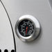 Ciao Bella Quattro wood fired pizza oven, close-up of the round dial thermometer mounted on the stainless dome